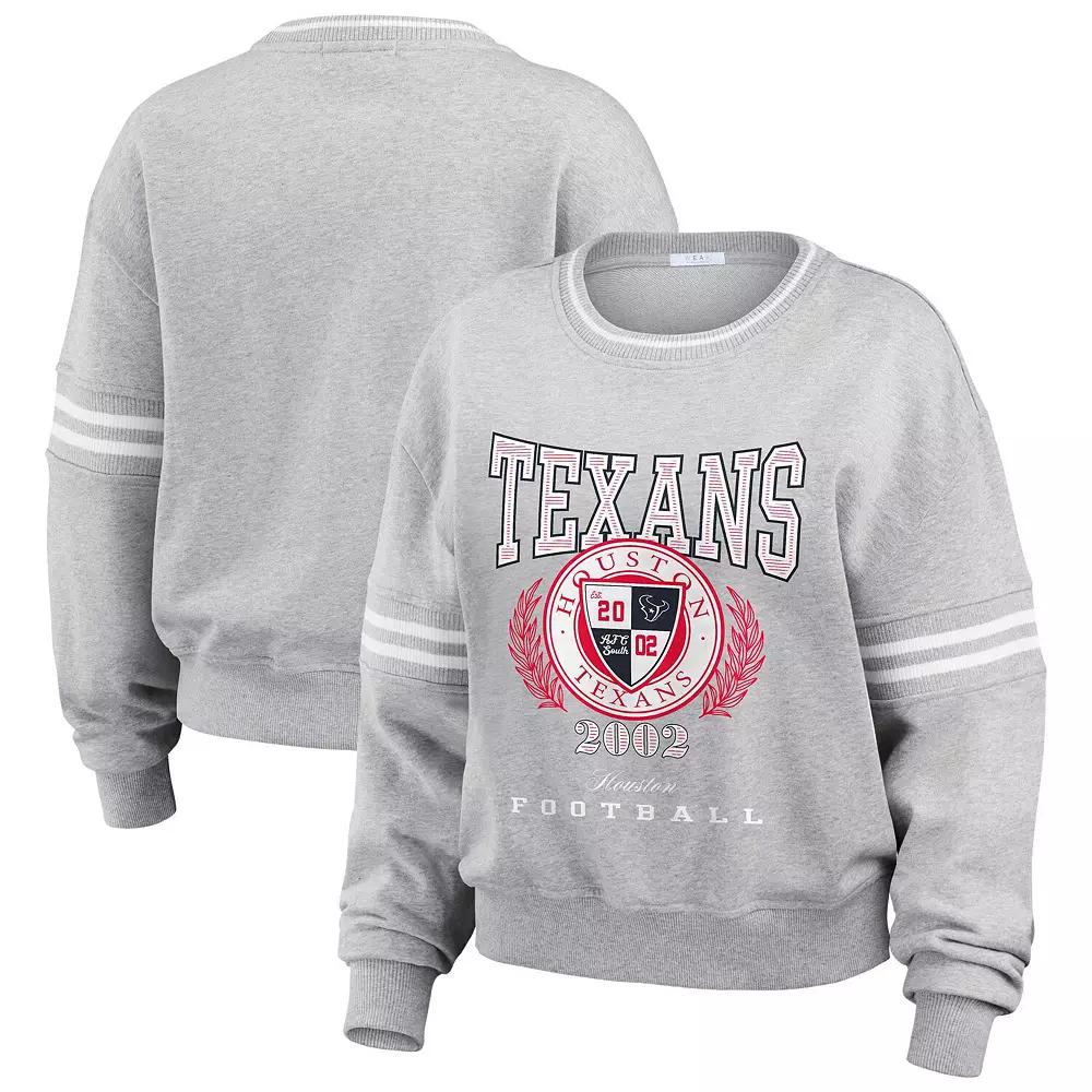 Women's WEAR by Erin Andrews Heather Gray Houston Texans Cropped Pullover Sweatshirt,  Product Image