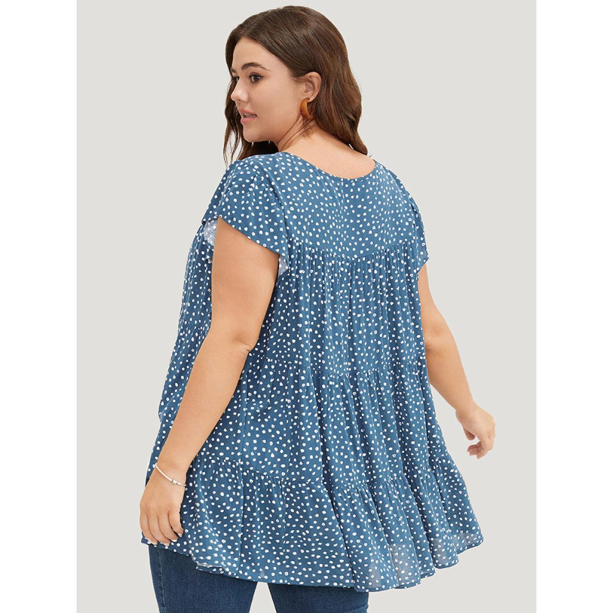 Plus Size Stone Allover Print Cap Sleeve Ruffle Hem Gathered Blouse Women Casual Cap Sleeve Round Neck Everyday Blouses BloomChic 18-20/2X Product Image