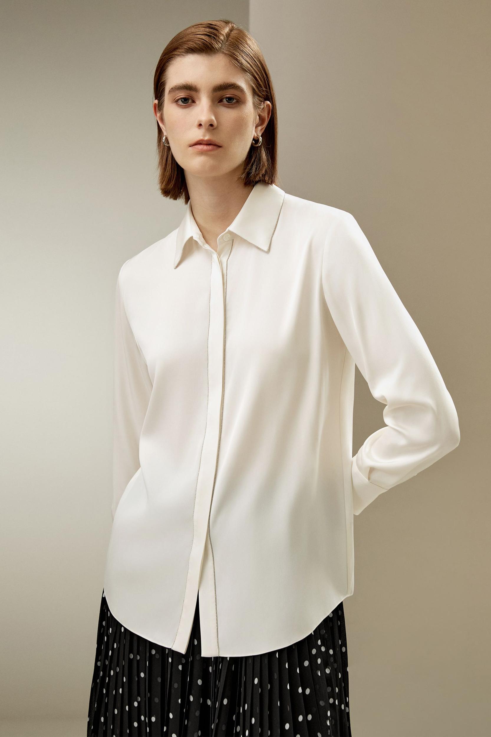 LILYSILK Silk Button Down Shirt - for Women - Pearl White Mulberry Silk - Comfortable Elegant Style Top S Product Image