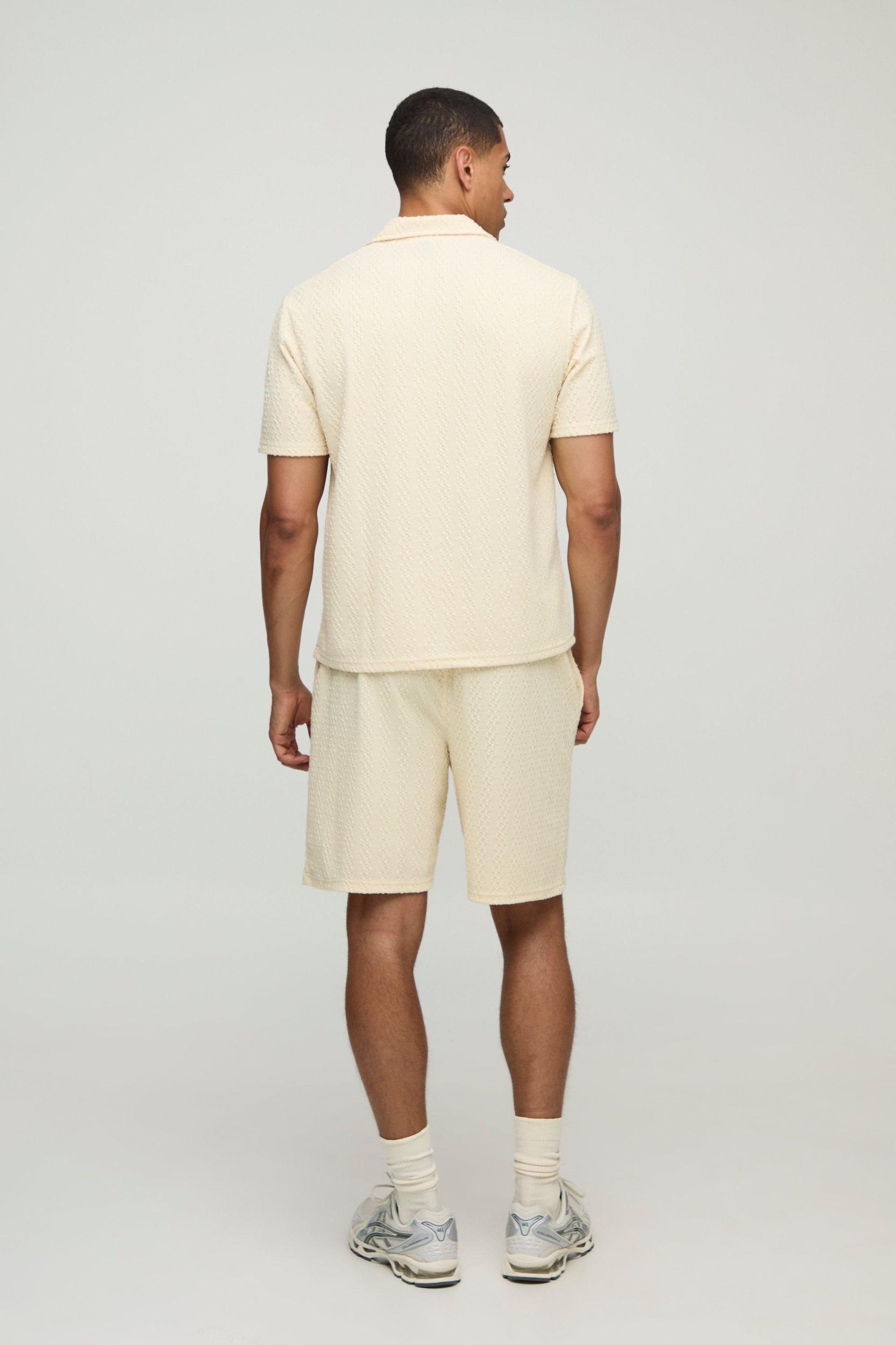 Boxy Embroidered Revere Textured Polo & Relaxed Shorts Set | boohooMAN USA Product Image