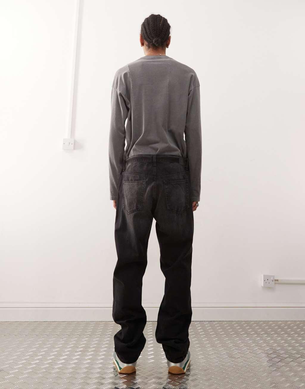 Weekday Space relaxed fit straight leg jeans in faded black wash Product Image