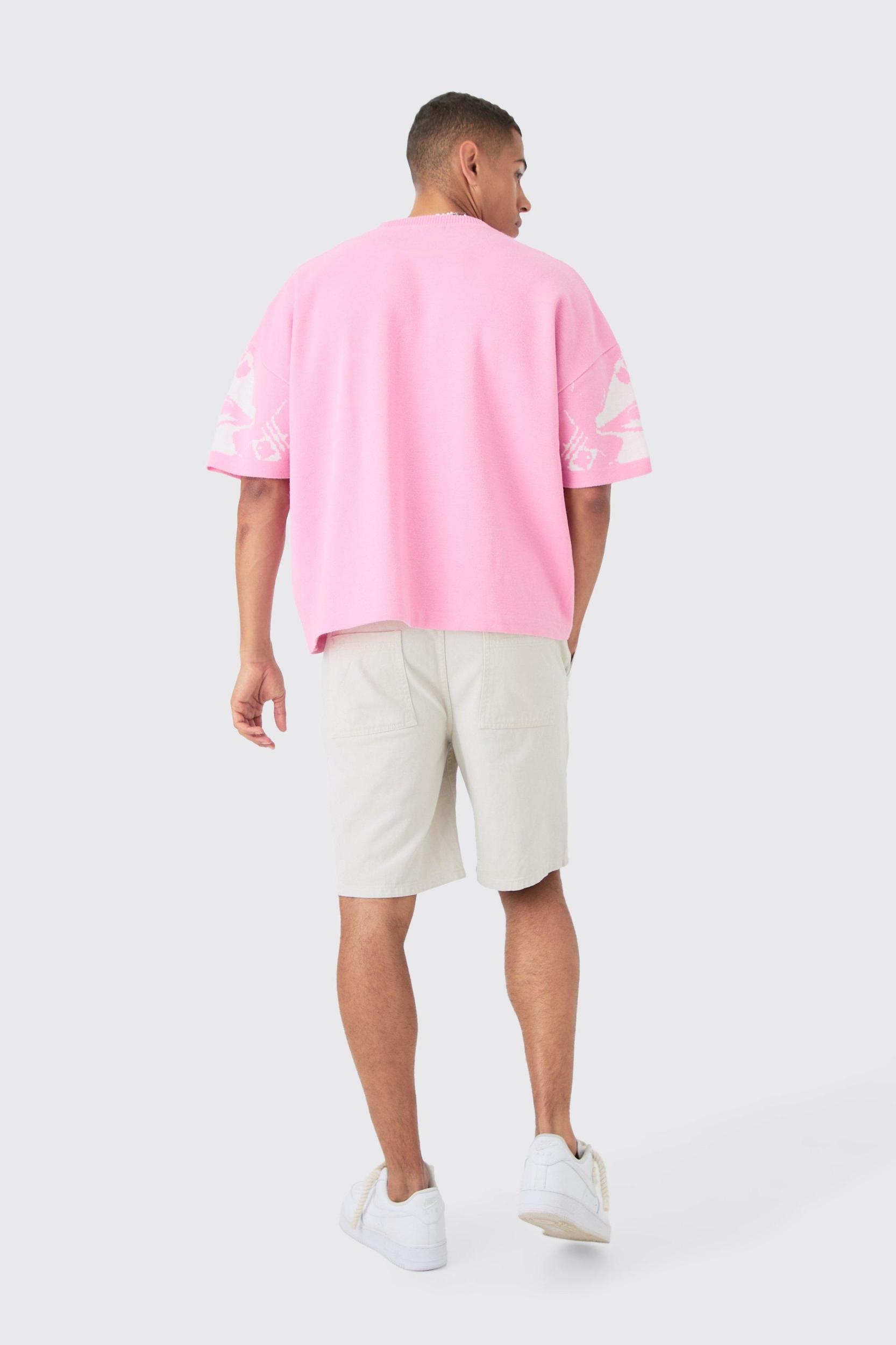 Oversized Line Drawing Knitted T-shirt | boohooMAN USA Product Image