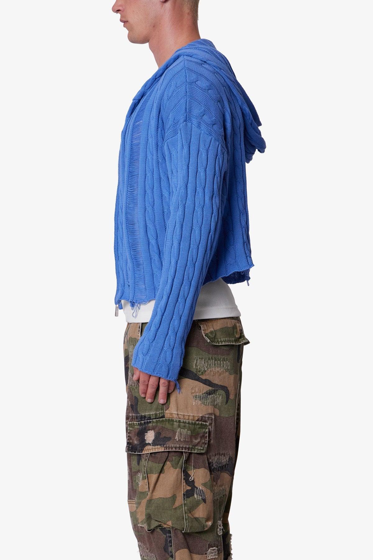 Cable Knit Hooded Sweater - Washed Blue Product Image