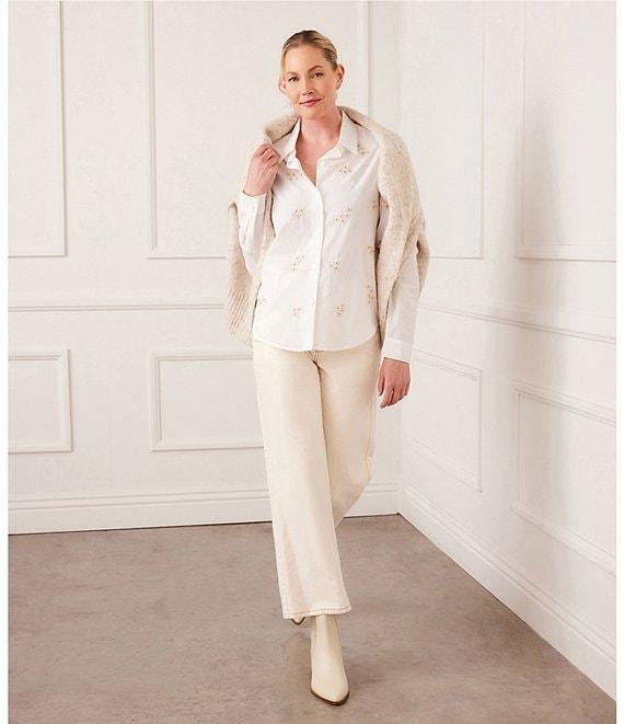 Karen Kane Embellished Collared Long Sleeve Button Up Top Product Image