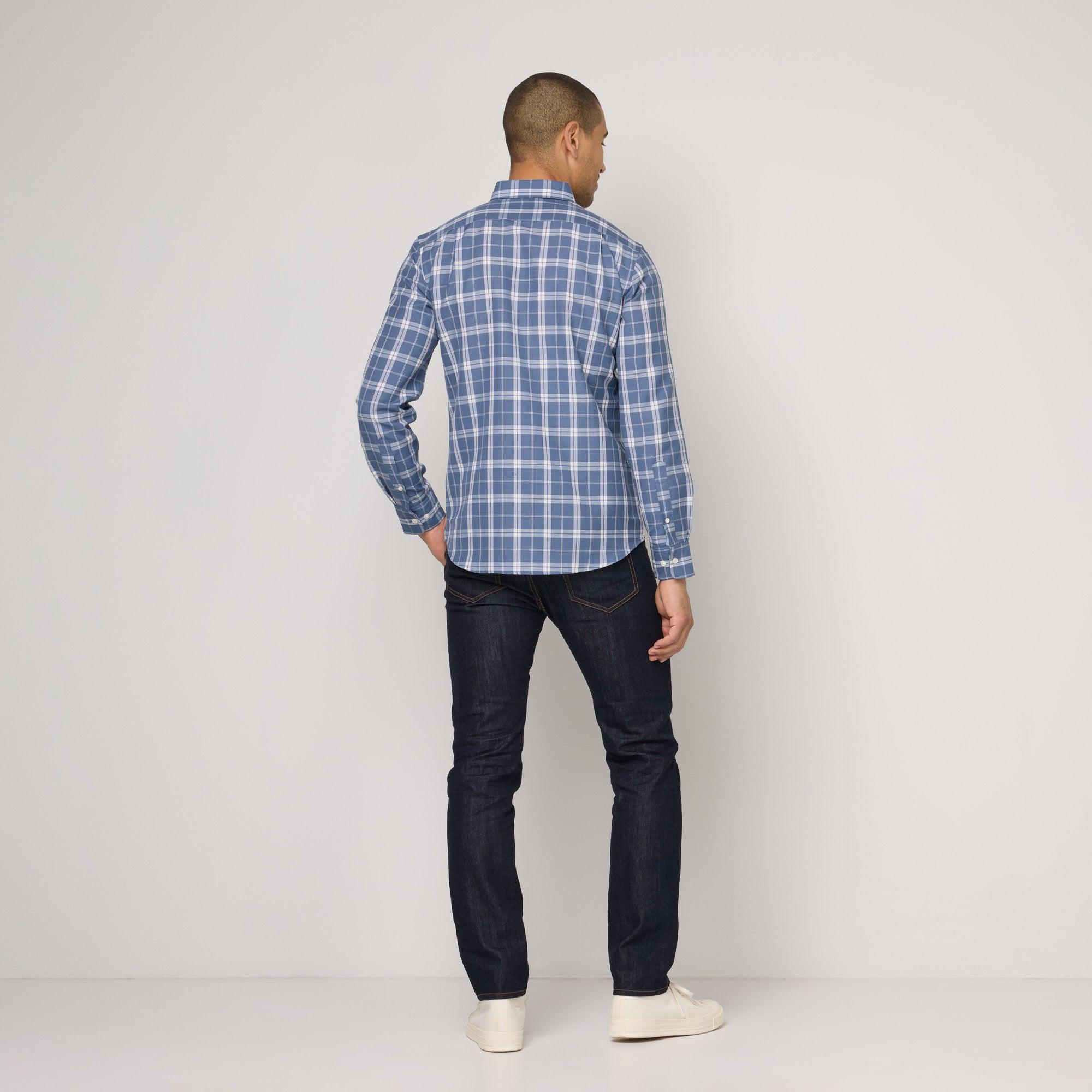 Merino Wool and Linen Button-Down Shirt | Blue & White Plaid Product Image