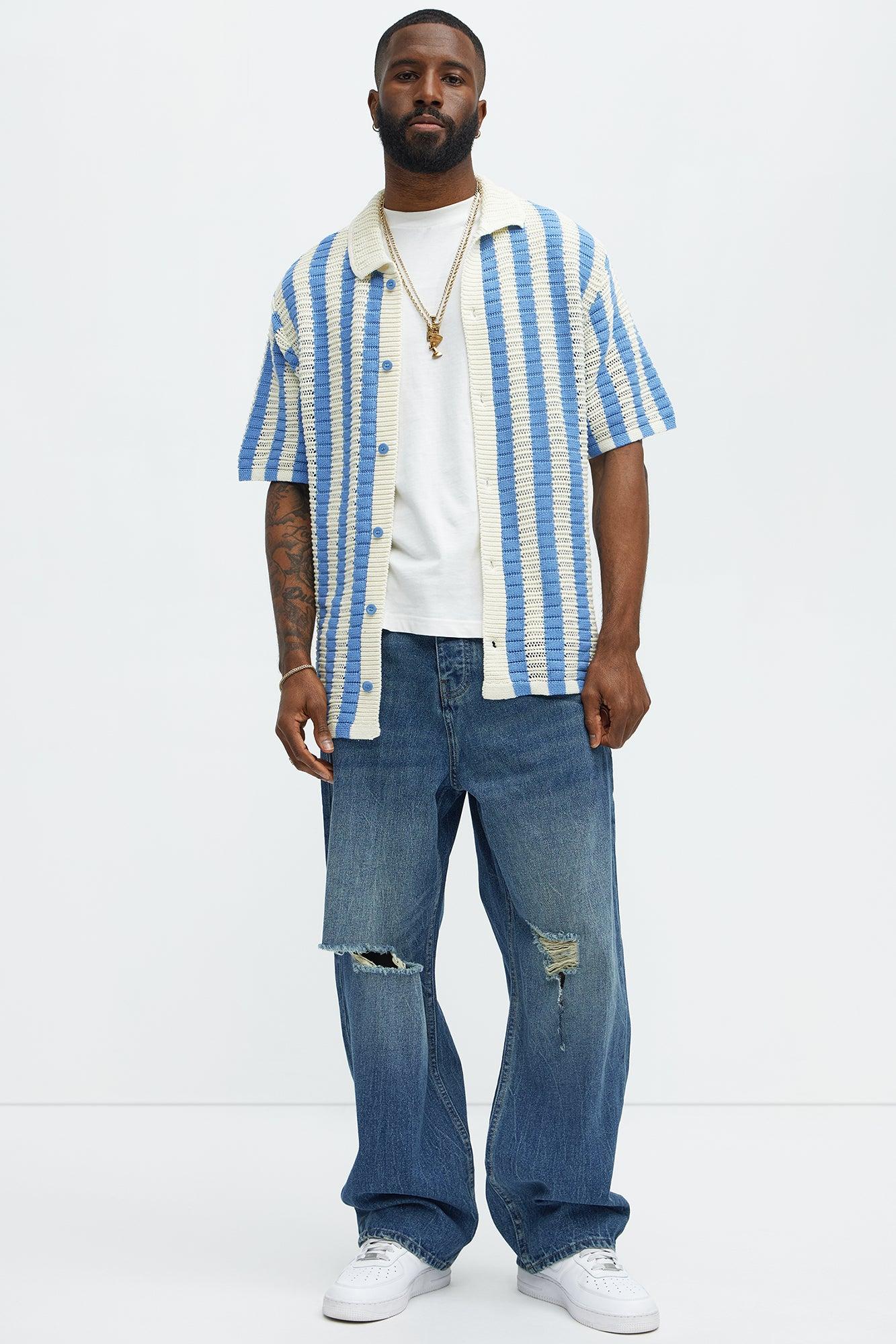 Luke Distressed Baggy Jeans - Medium Blue Wash Product Image