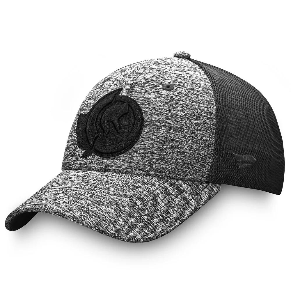 Men's Fanatics Heathered Black/Black Ottawa Senators Authentic Pro Training & Travel Trucker Flex Hat,  Product Image