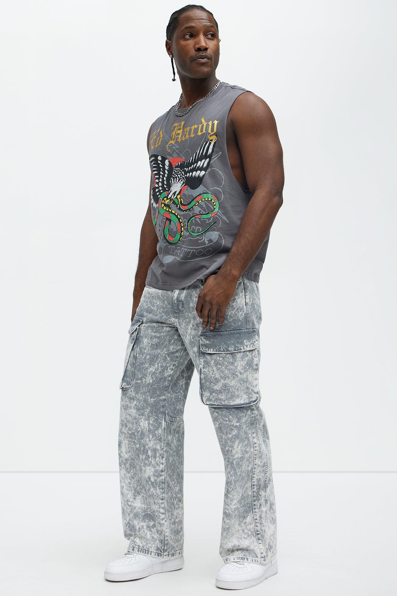 Baggy Clover Cargo Jeans - Grey Product Image