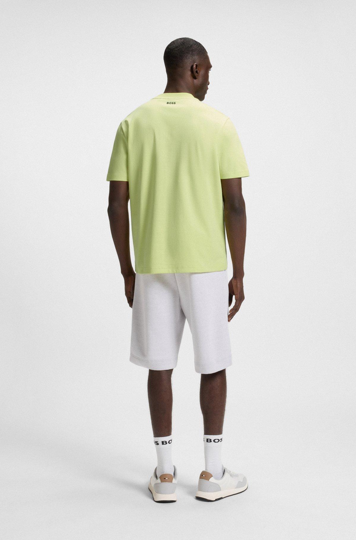 BOSS - Relaxed-fit T-shirt with tennis-inspired mesh-print logo - Light Green Product Image
