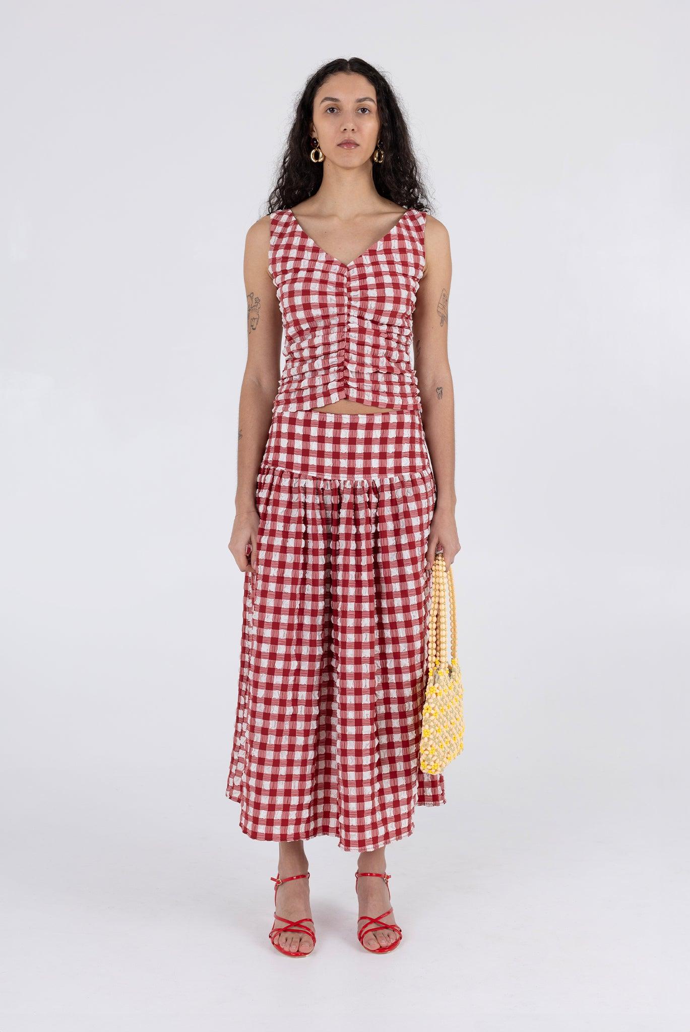 Isabella Top - Lipstick Check Product Image