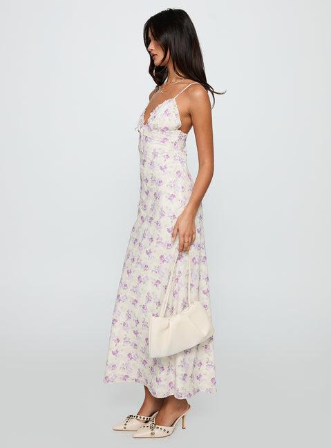 Jessamine Frill Maxi Dress White / Lilac Product Image