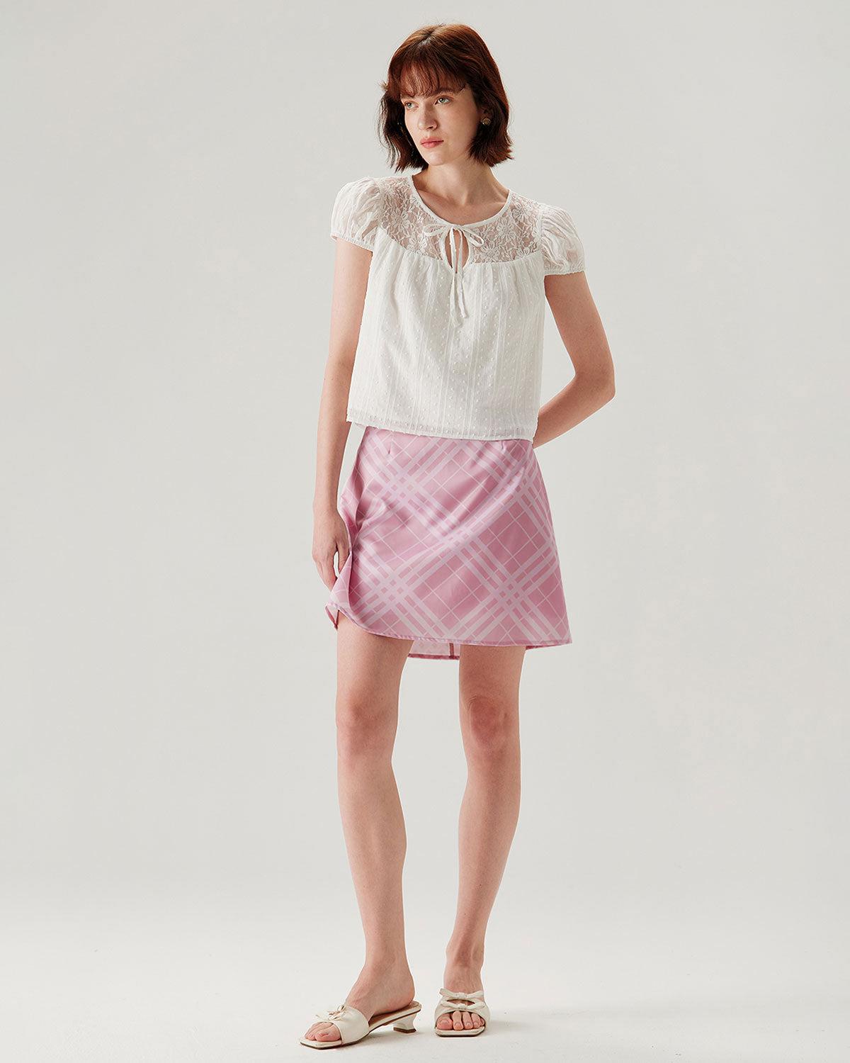 Pink Plaid A-line Mini Skirt Product Image
