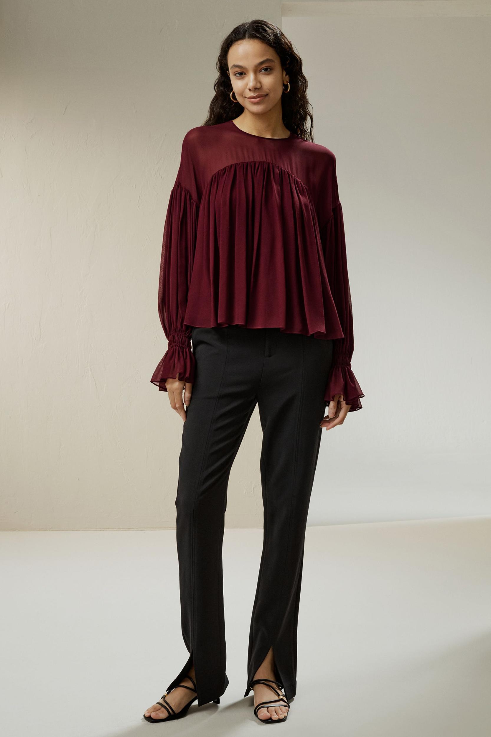 Sheer-shoulder Ruffle Shirt Product Image