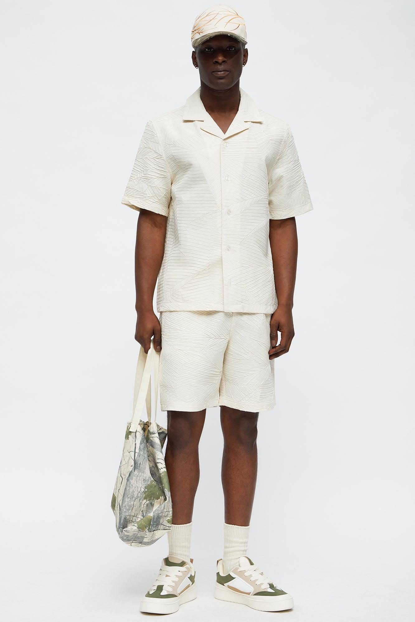 Ponce Textured Cuban Collar Button Up Shirt - Cream Product Image