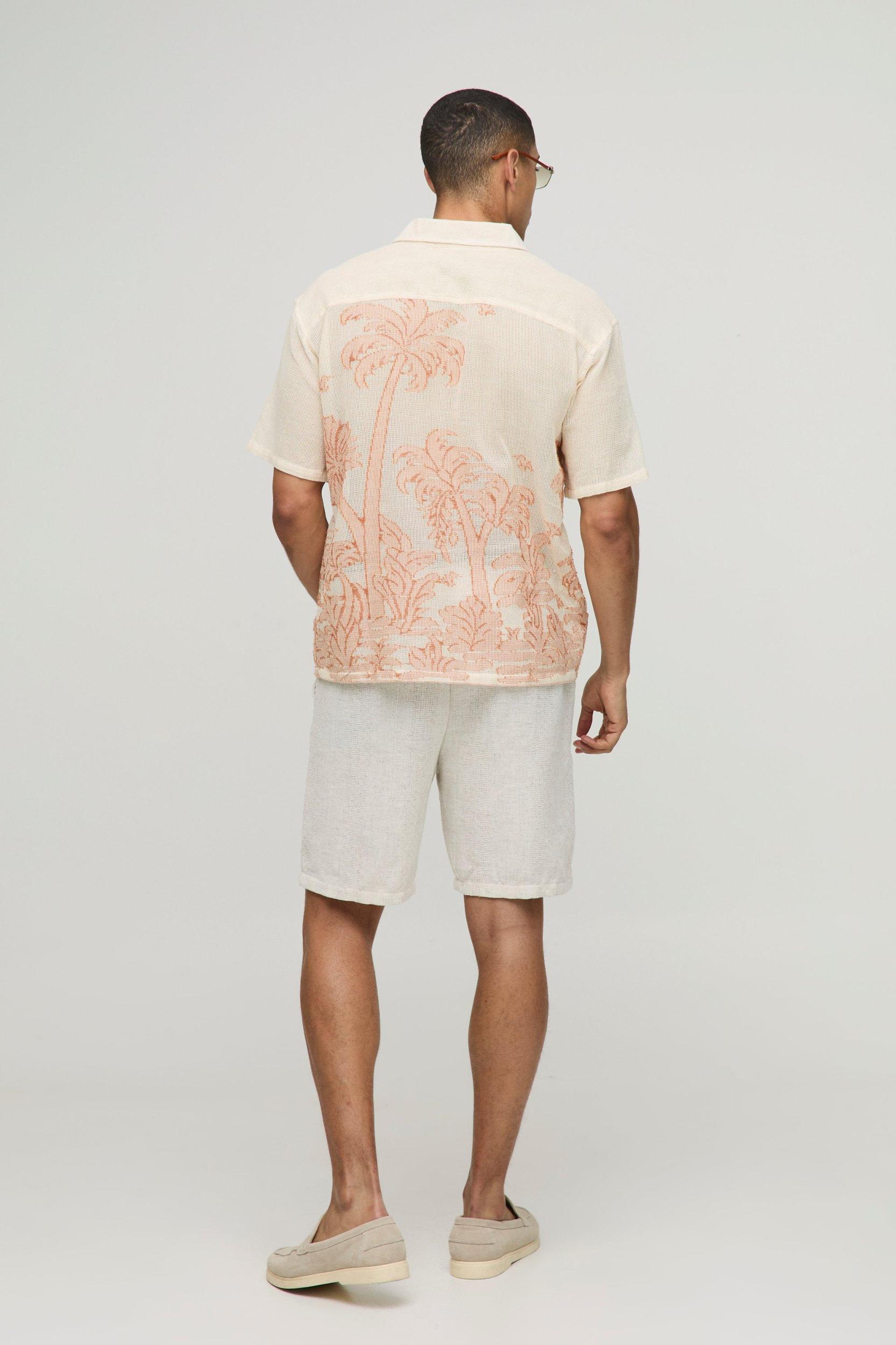 Oversized Open Weave Palm Tree Jacquard Shirt | boohooMAN USA Product Image