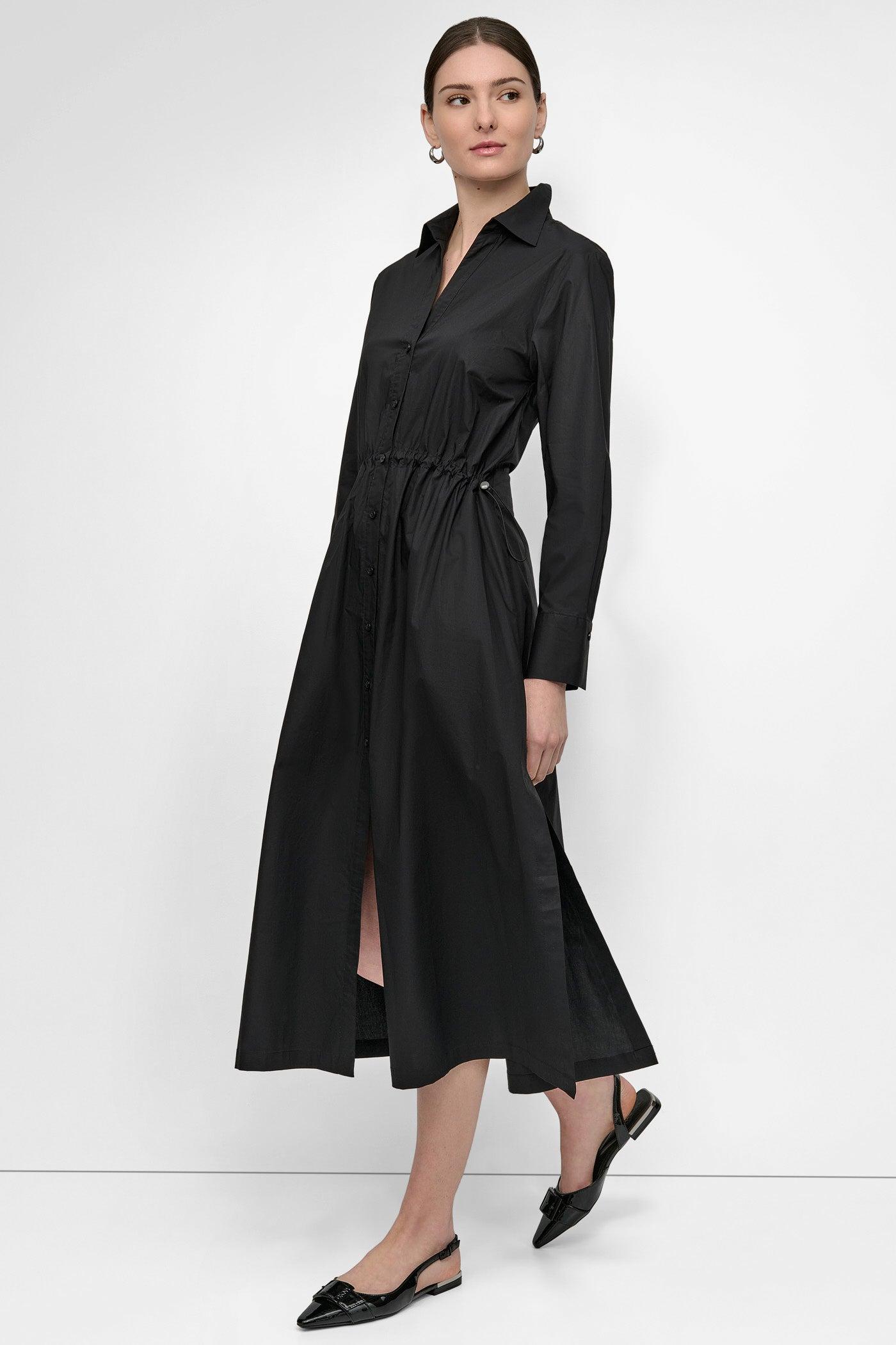 ADJUSTABLE WAIST MIDI SHIRT DRESS Product Image