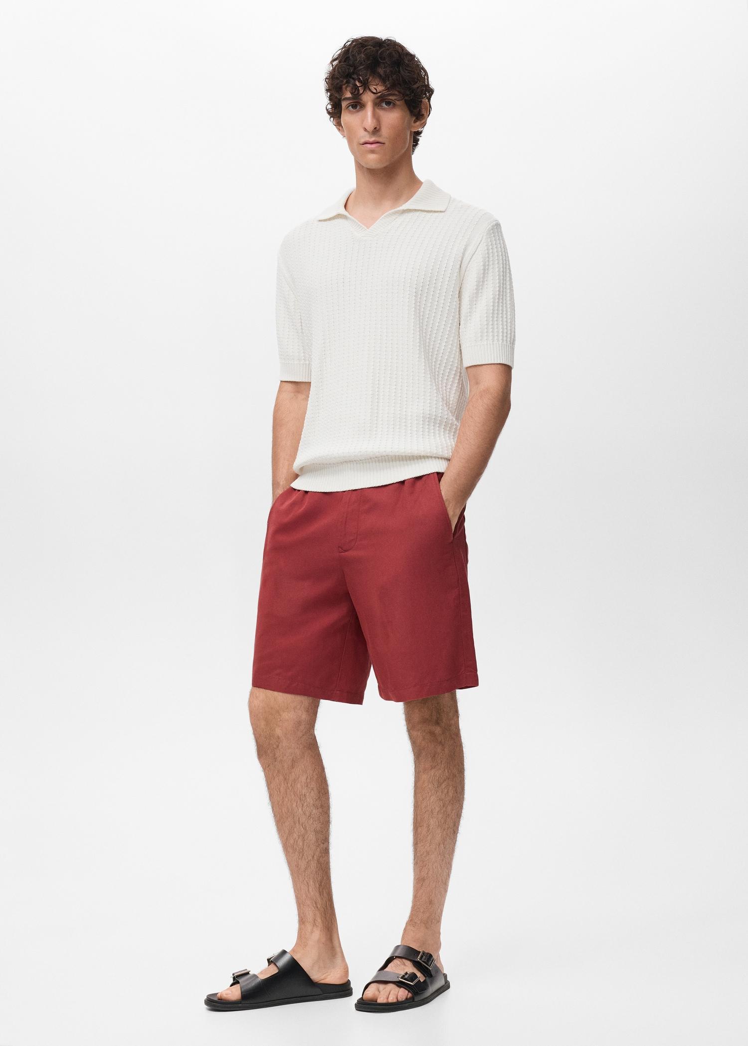 Linen-blend shorts with an elastic waistband - Men | MANGO USA Product Image