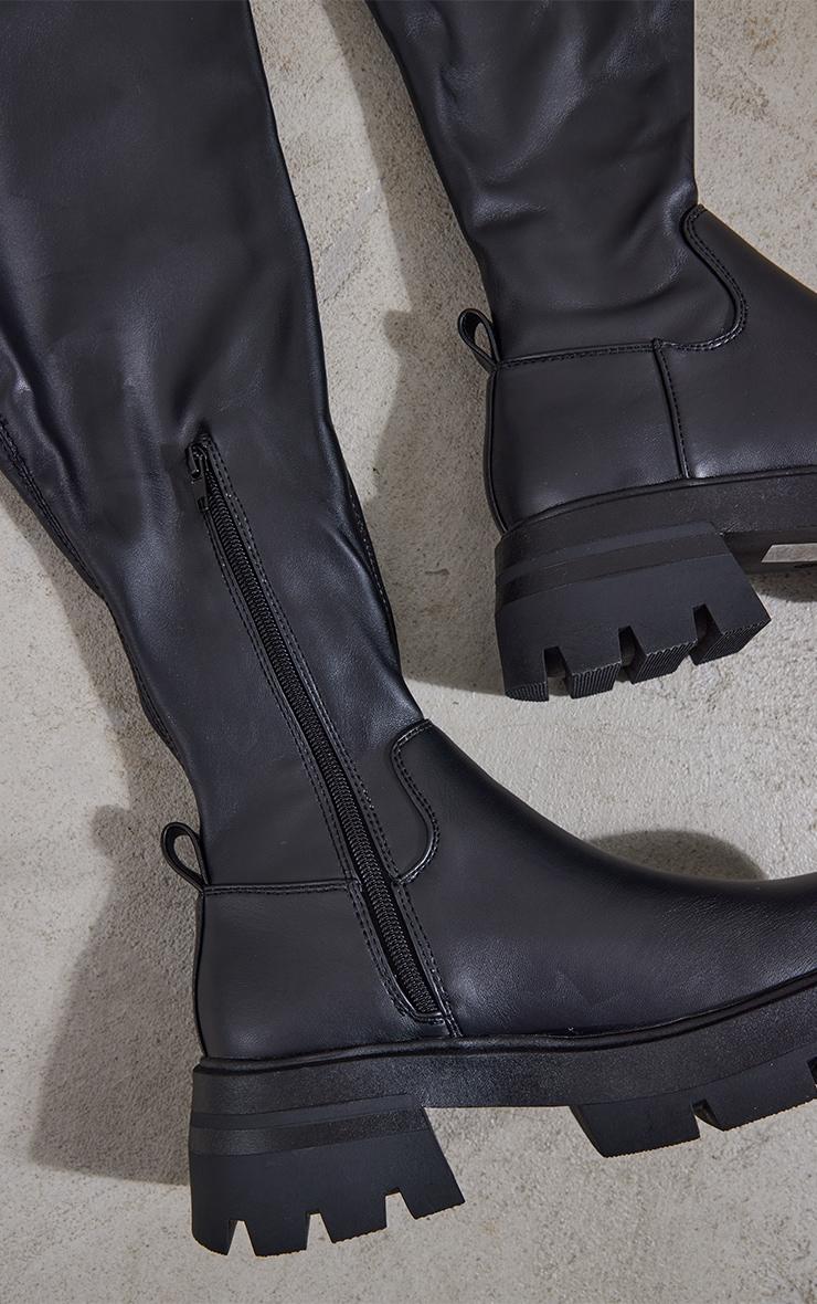 Black PU Chunky Arched Sole Over The Knee Boots Product Image