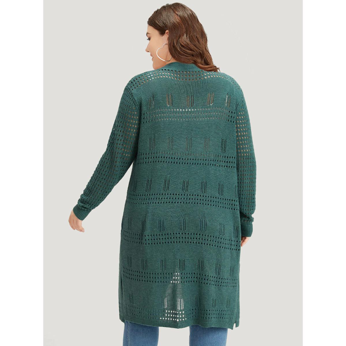 Plus Size Solid Split Side Open Front Maxi Cardigan Emerald Women Casual Loose Long Sleeve Dailywear Cardigans BloomChic 28/5X Product Image