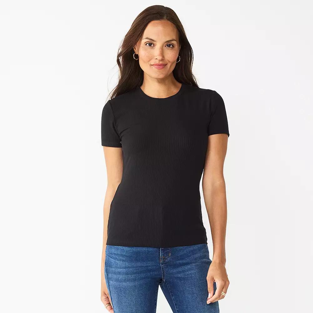 Women's Nine West Fitted Ribbed Crewneck Top,  Product Image