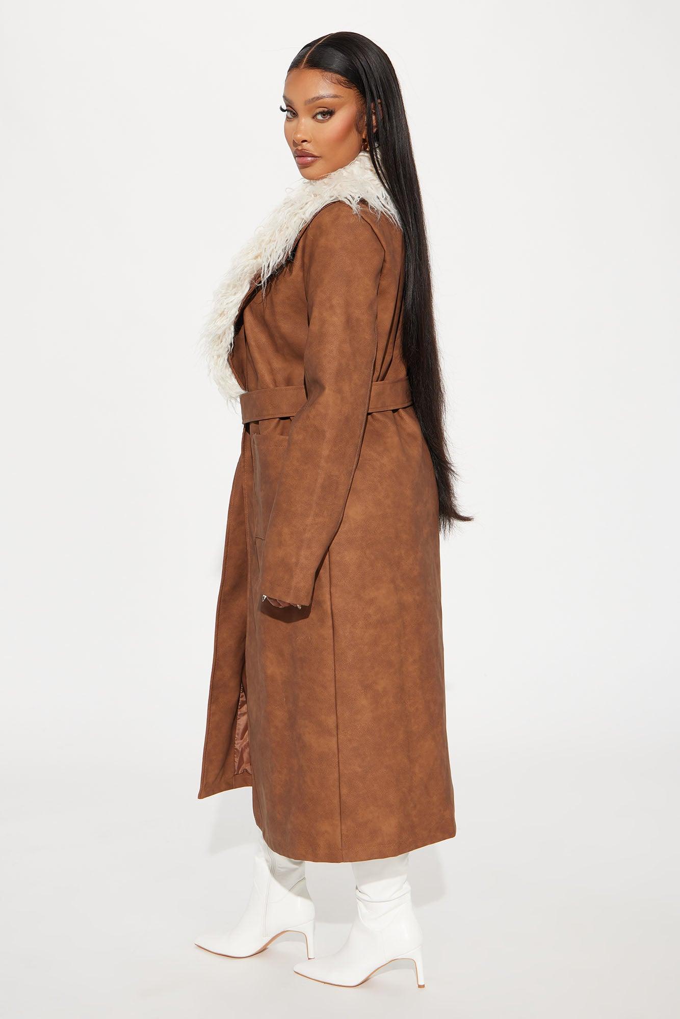 Kamaria Washed Faux Leather Trench - Cognac Female Product Image