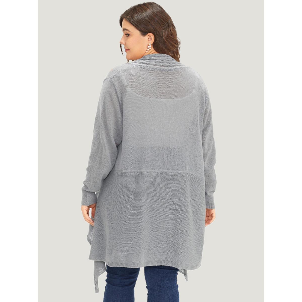 Plus Size Cable Knit Open Front Asymmetrical Hem Cardigan DarkGray Women Casual Loose Long Sleeve Dailywear Cardigans BloomChic 30/6X Product Image