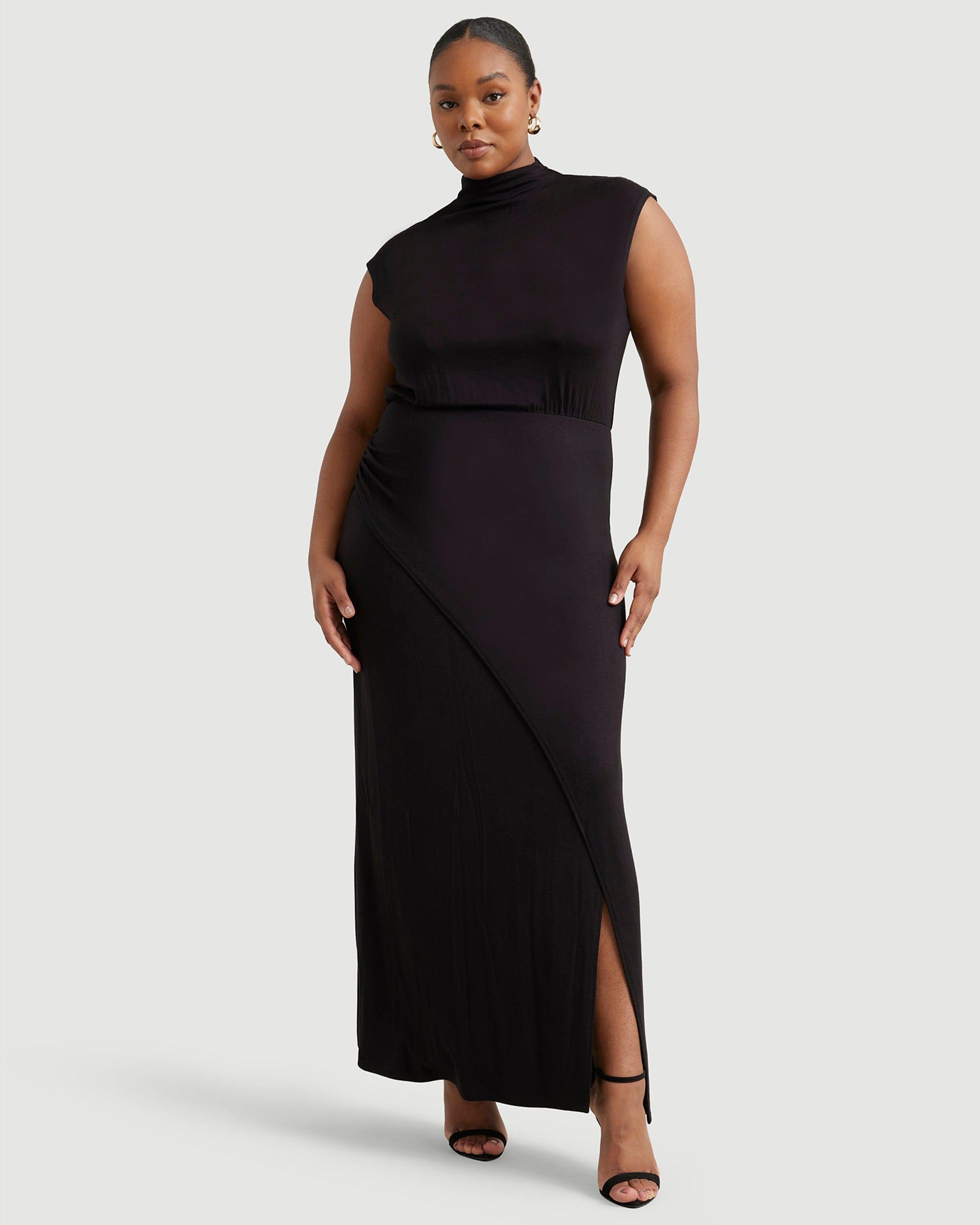 Yimei Mock-Neck Side-Slit Dress Product Image