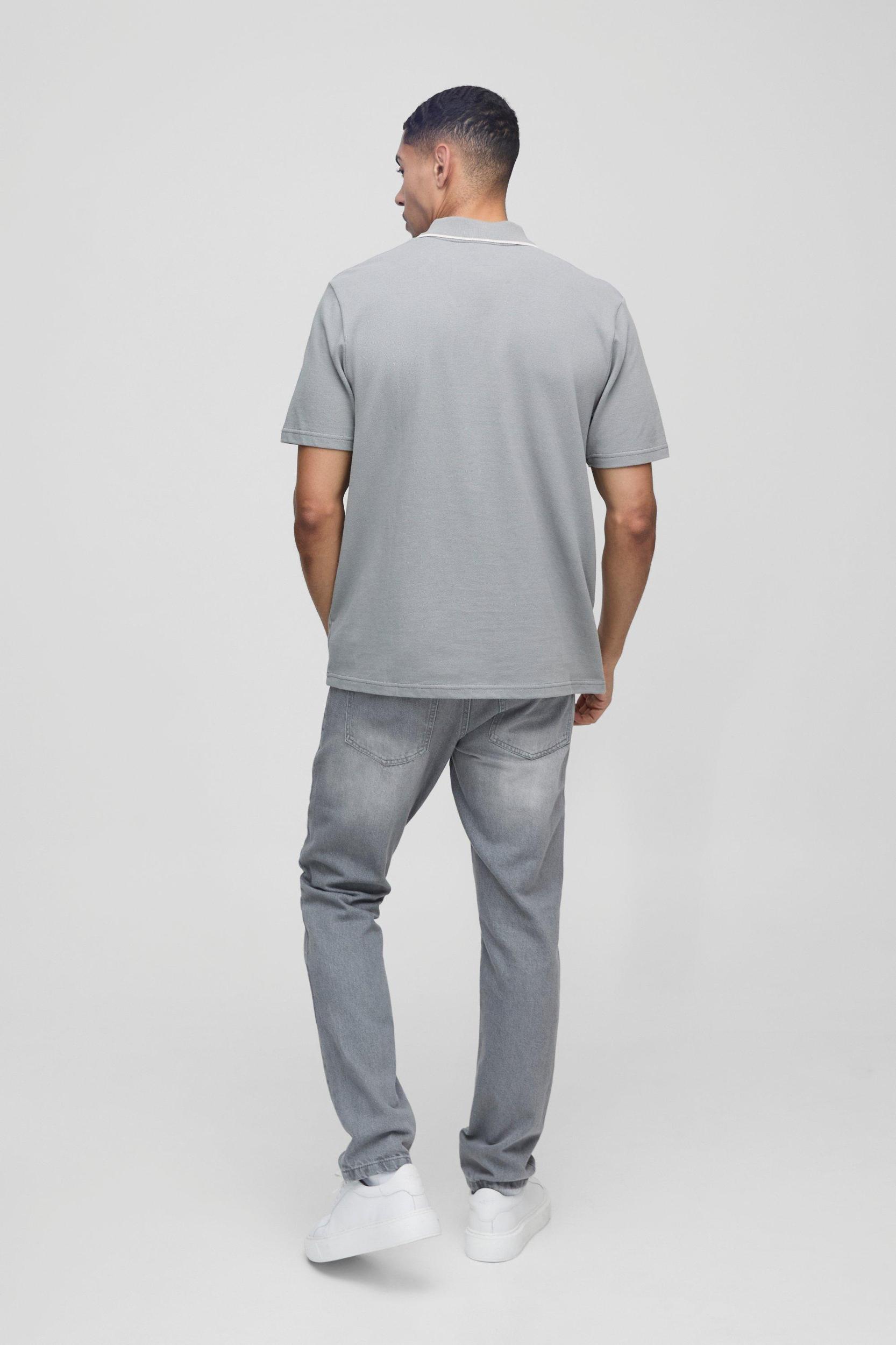 Regular Fit Pique Contrast Edge Zip Neck Polo | boohooMAN USA Product Image