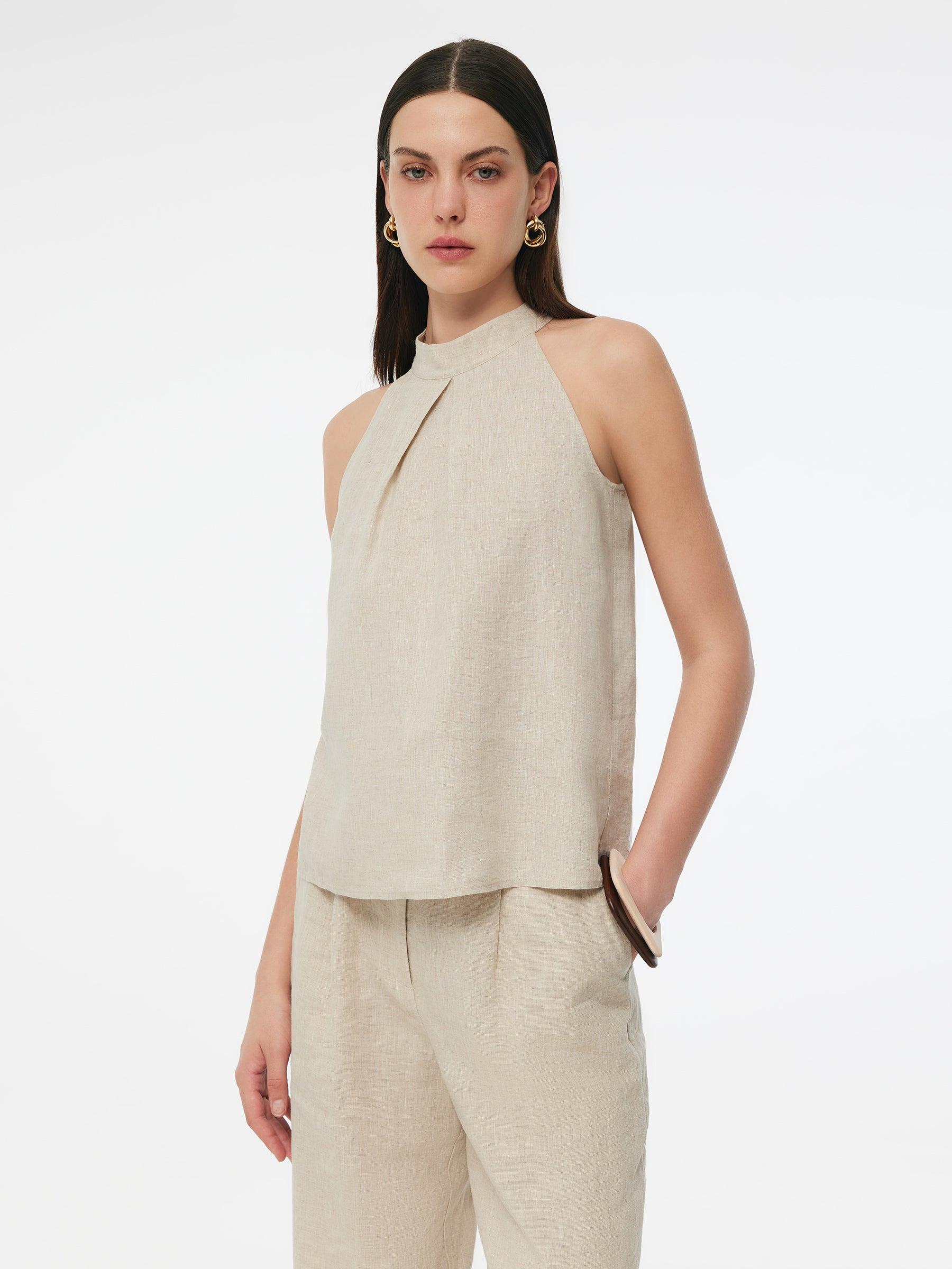 100% Linen Women Halter Tank Top Product Image