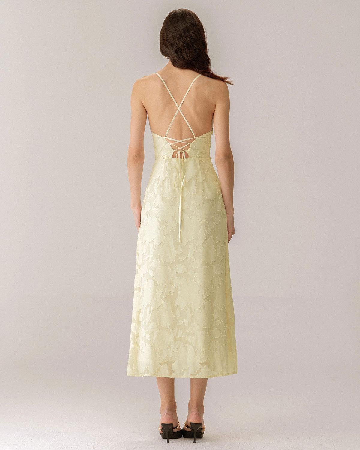 Yellow Jacquard Corset Slip Maxi Dress Product Image