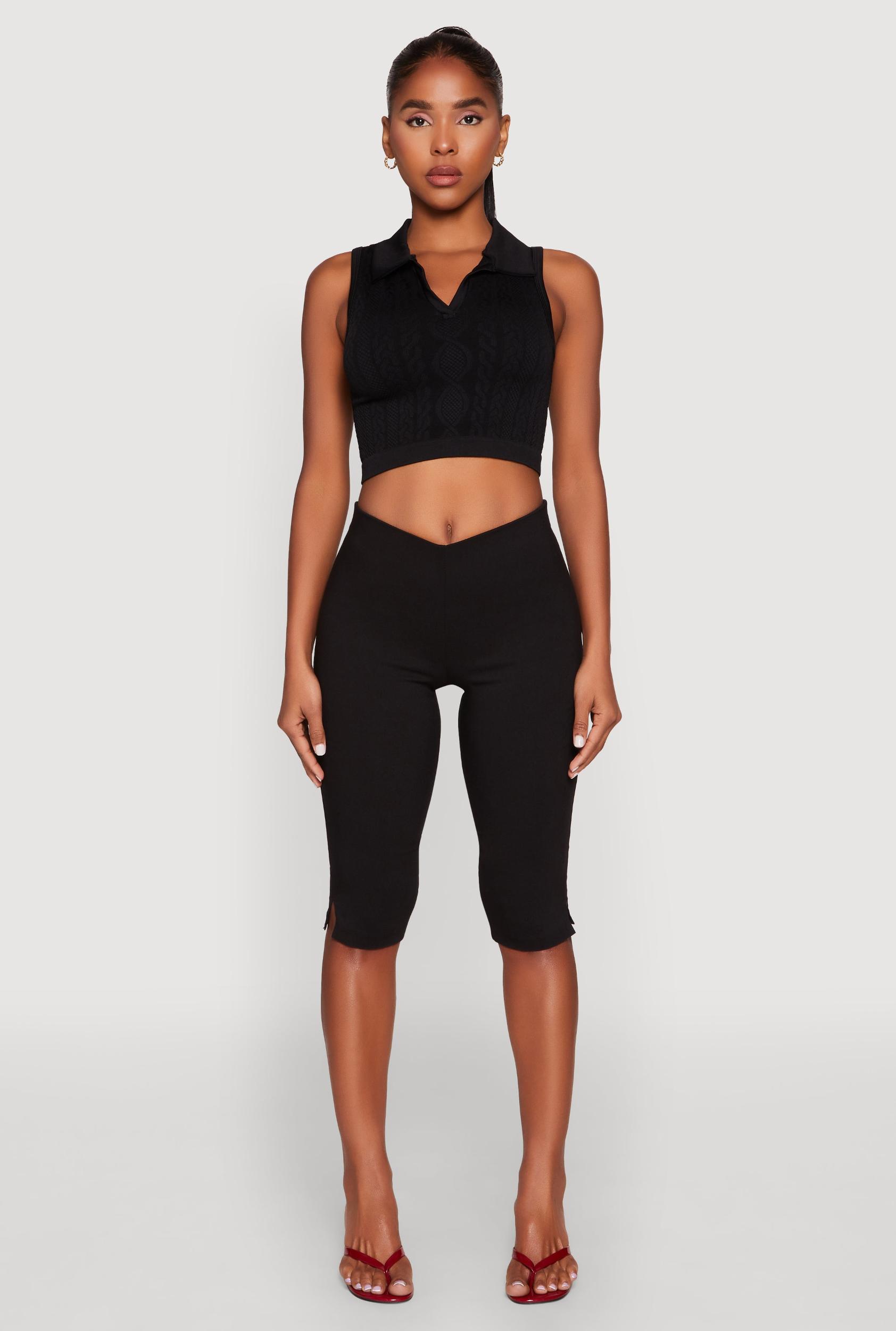 Womens Seamless Cable Knit Polo Crop Top Product Image