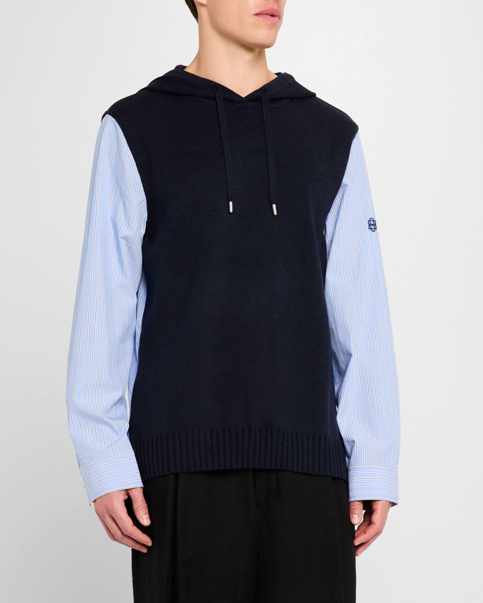 Men's Adonis Stripe Poplin and Knit Mix Combo Hoodie Product Image
