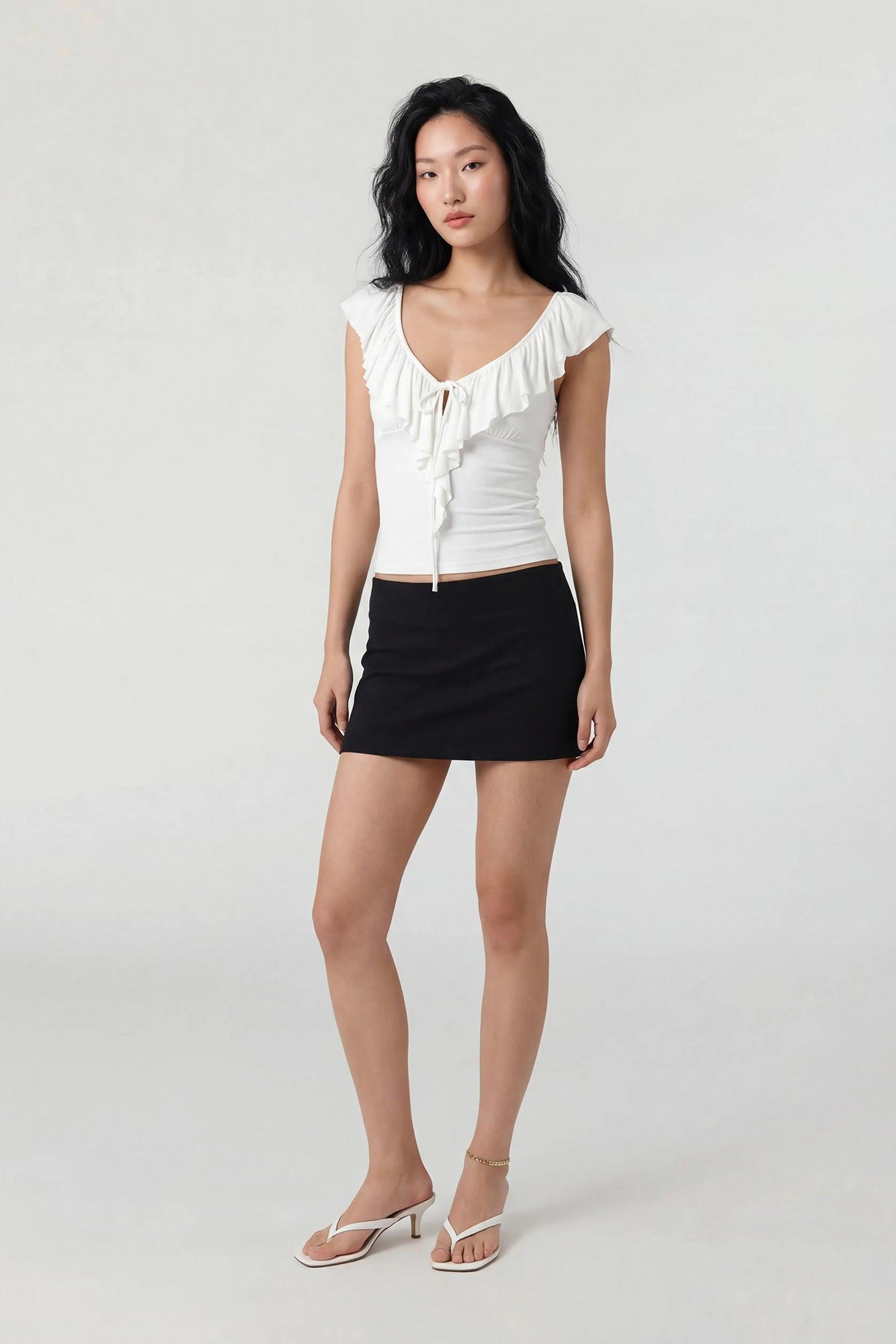 V-Neck Ruffle Tie Front Top Female Product Image