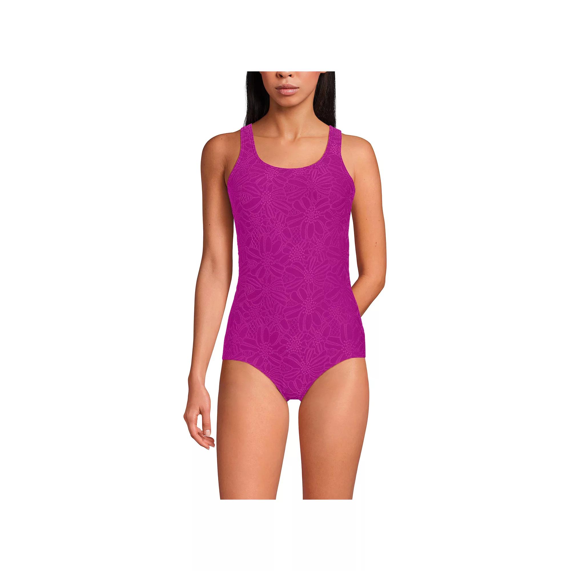 Women's Lands' End Tugless Low Leg Lace One-Piece Swimsuit,  Product Image
