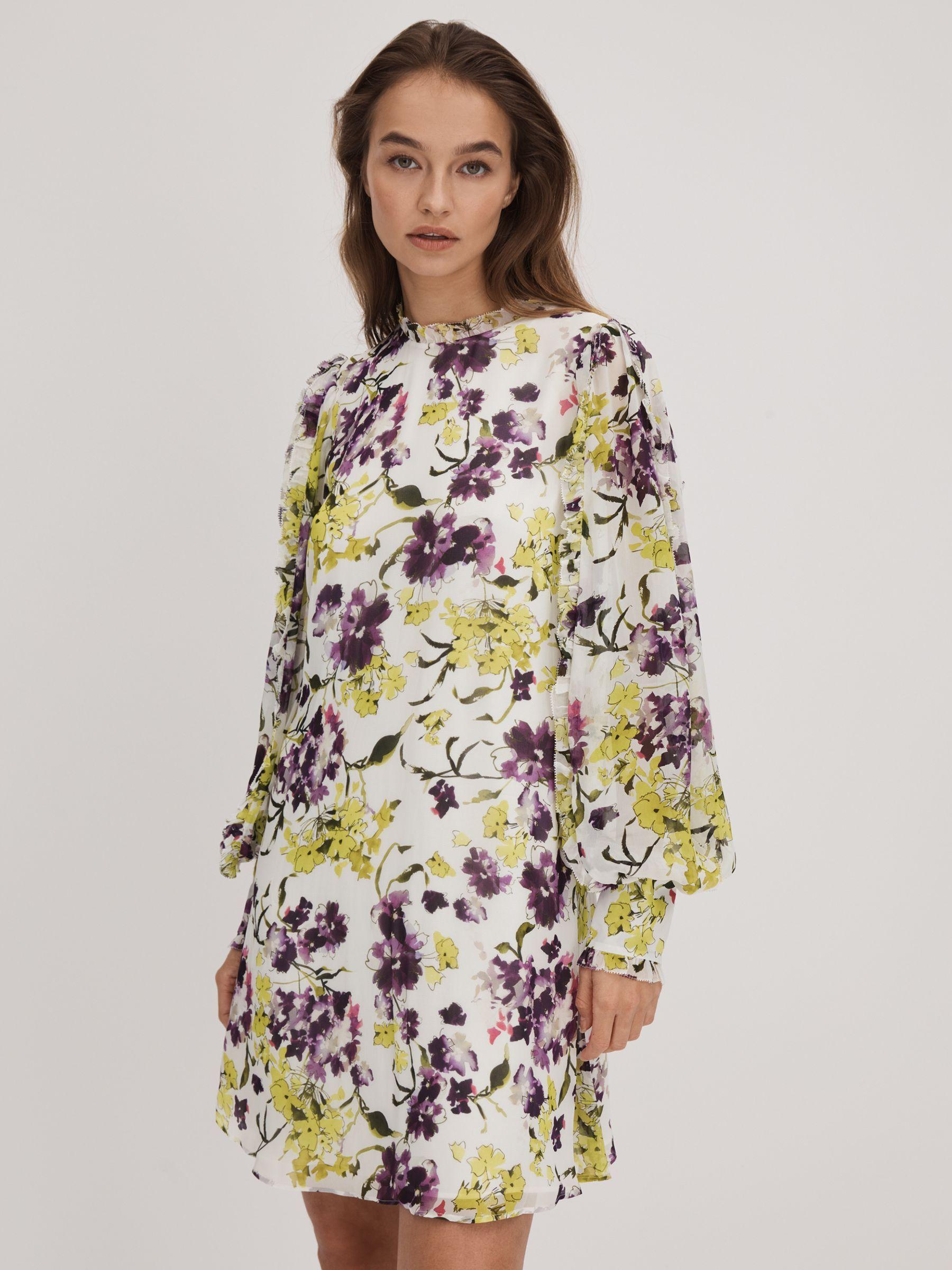 Florere Printed Blouson Sleeve Mini Dress in Ivory/Multi Product Image