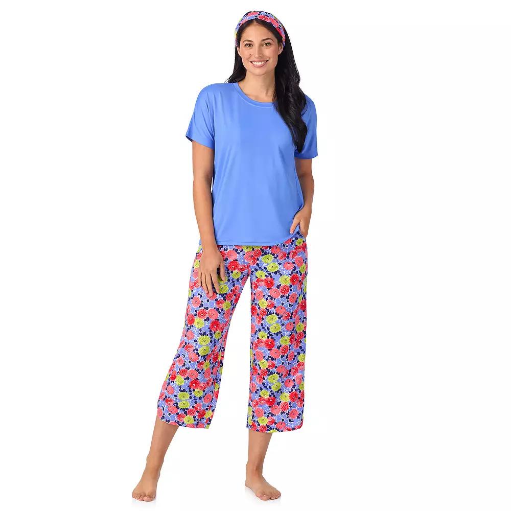Women's Cuddl Duds® 2-pc. Pajama Crewneck Top & Pajama Capri Pants Set with Matching Headband, Size: XXL, Multi Floral Product Image