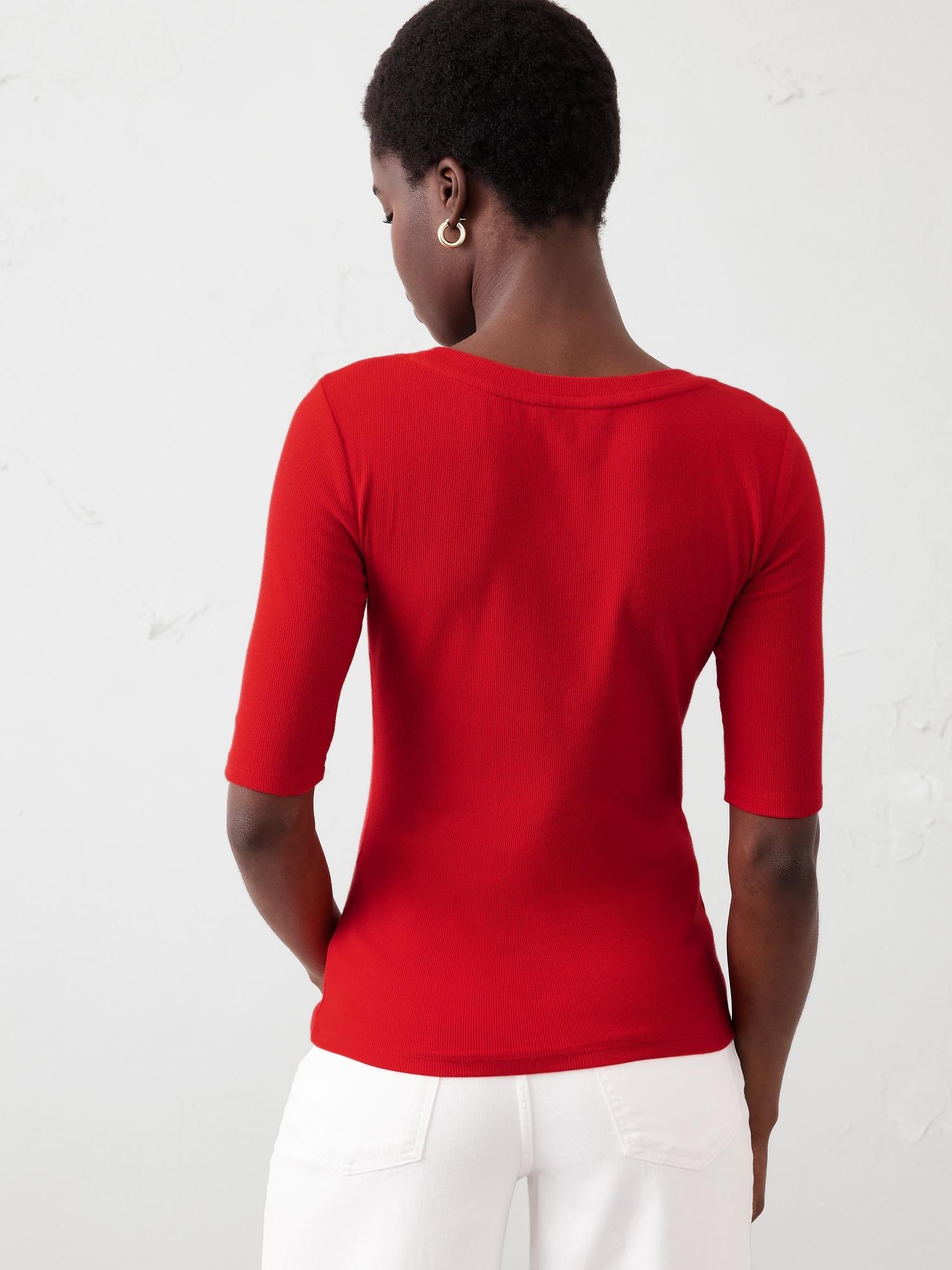 Ribbed Elbow-Sleeve T-Shirt Product Image