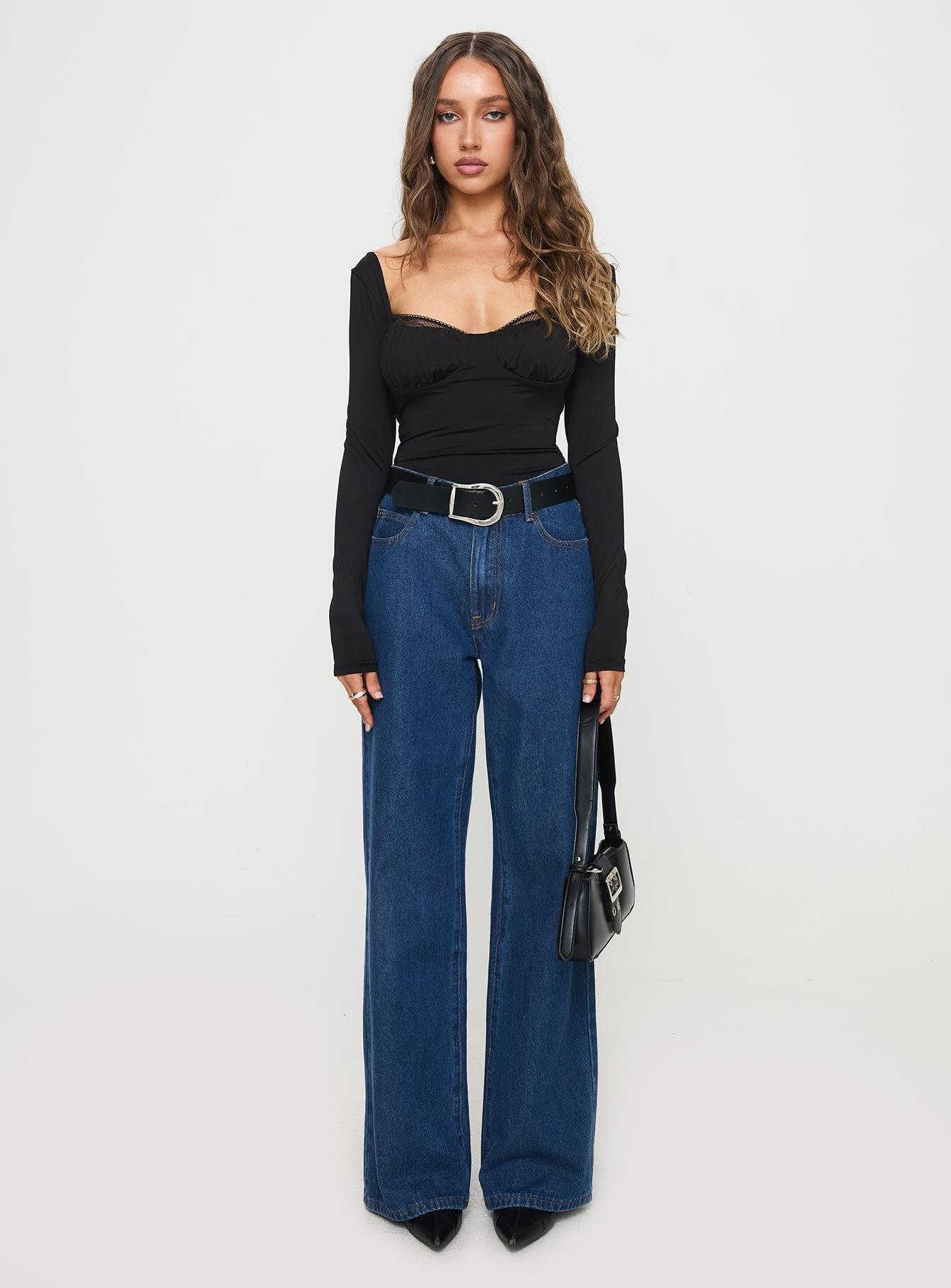 Peekaboo Long Sleeve Bodysuit Black Product Image