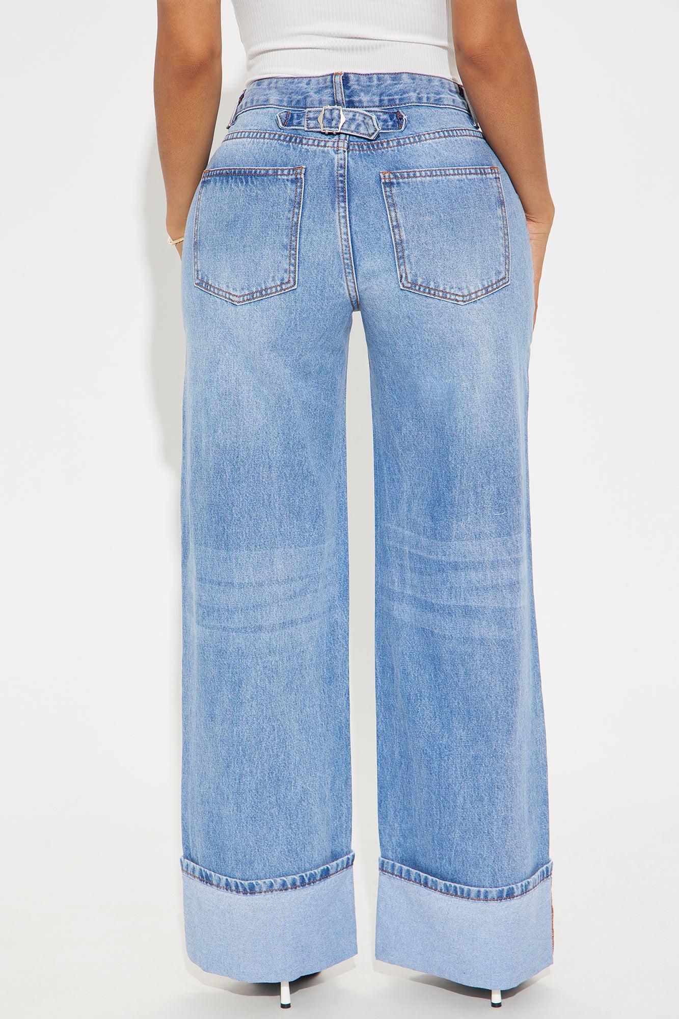 Tania Non Stretch Cuffed Wide Leg Jeans - Medium Wash Product Image