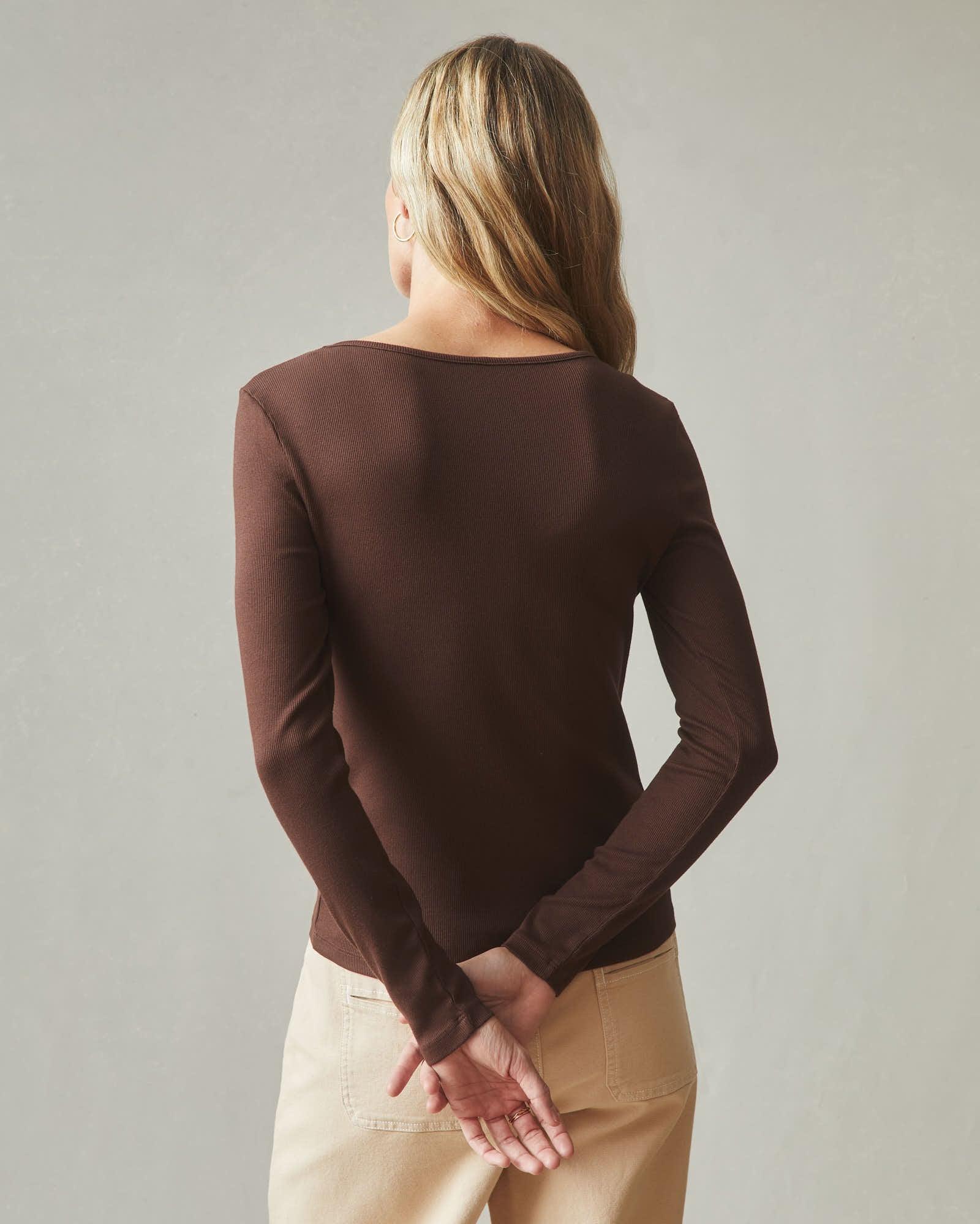Women's Luxe Rib Square Neck Long Sleeve - Chicory Coffee Female Product Image