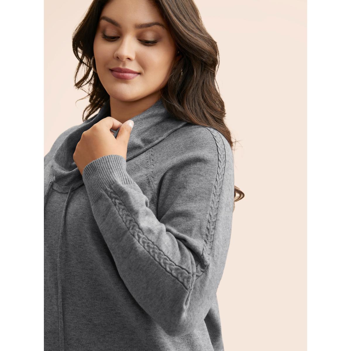 Plus Size Supersoft Essentials Turtleneck Raglan Sleeve Pullover DarkGray Women Casual Long Sleeve Turtleneck Everyday Pullovers BloomChic 12/L Product Image