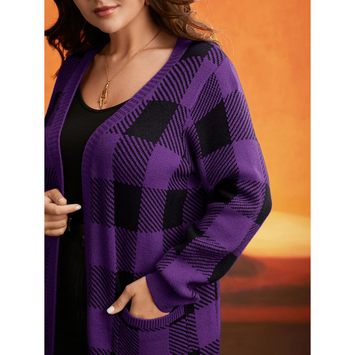 Plus Size Supersoft Essentials Plaid Open Cardigan Deeppurple Women Casual Loose Long Sleeve Everyday Cardigans BloomChic 28/5X Product Image