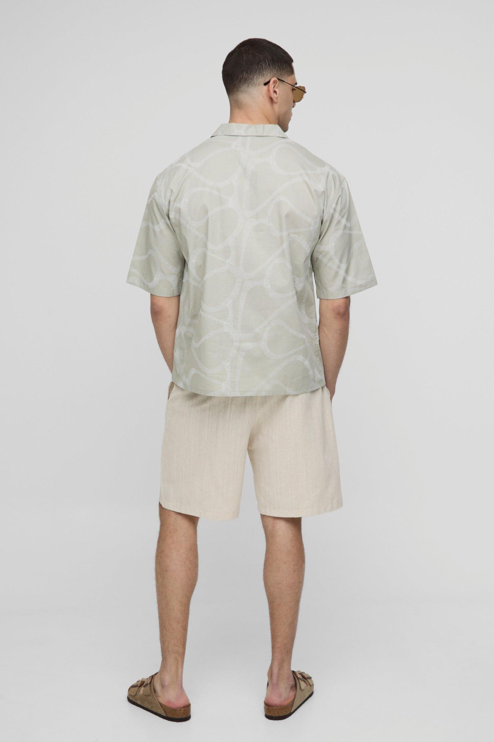 Oversized Half Sleeve Embroidered Shirt | boohooMAN USA Product Image