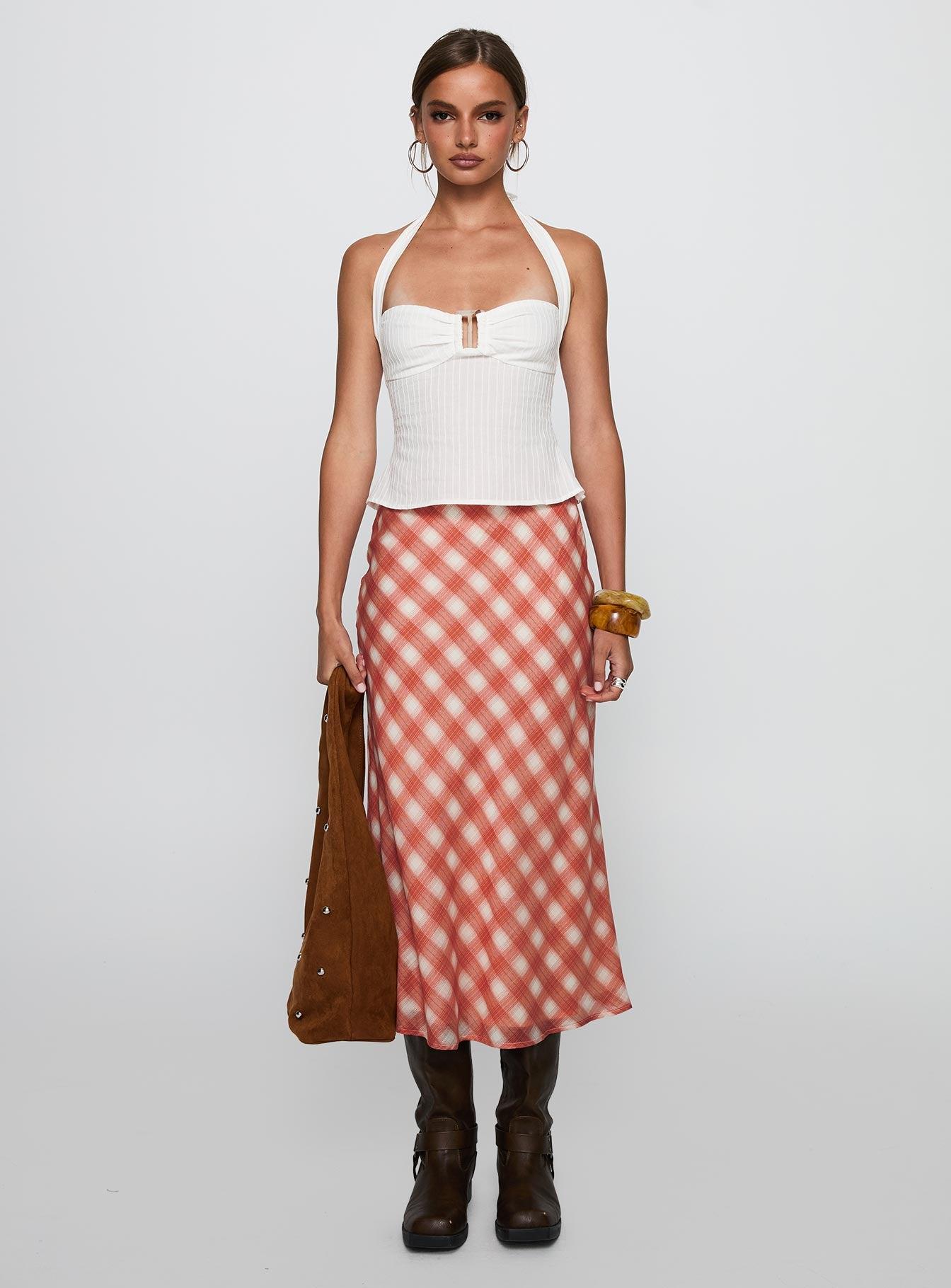 Living Color Maxi Skirt Orange Gingham Product Image