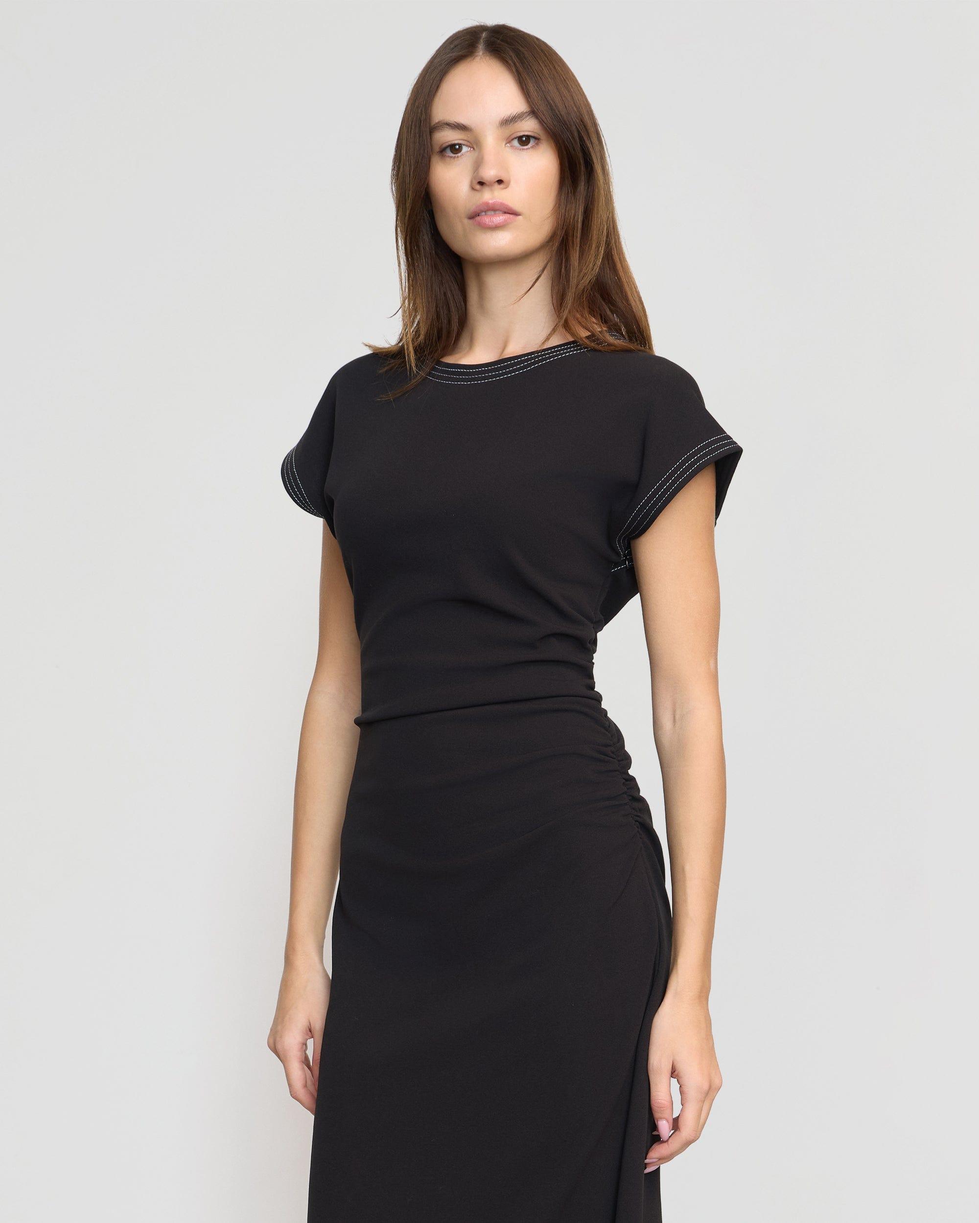Vela Contrast-Stitch Ruched-Waist Dress Product Image