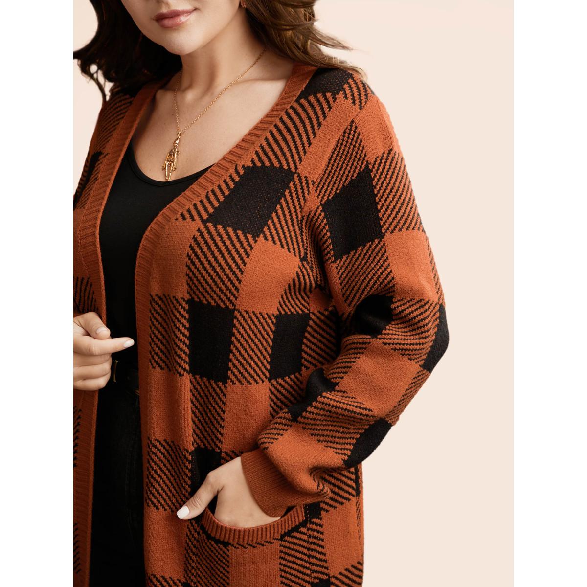 Plus Size Supersoft Essentials Plaid Open Cardigan Rust Women Leisure Loose Long Sleeve Casual Cardigans BloomChic 18-20/2X Product Image