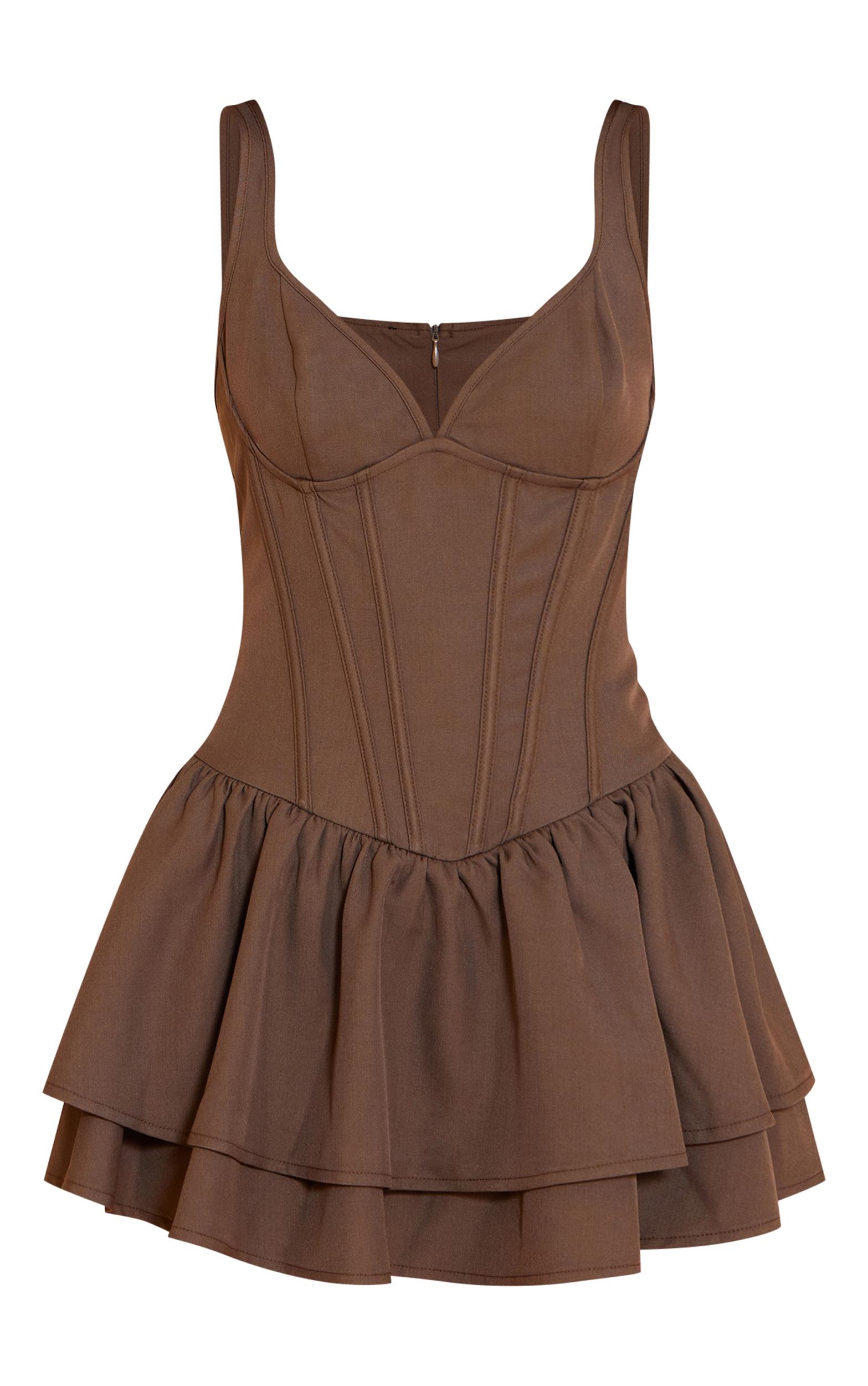 Chocolate Woven Corset Detail Skater Skort Romper Product Image