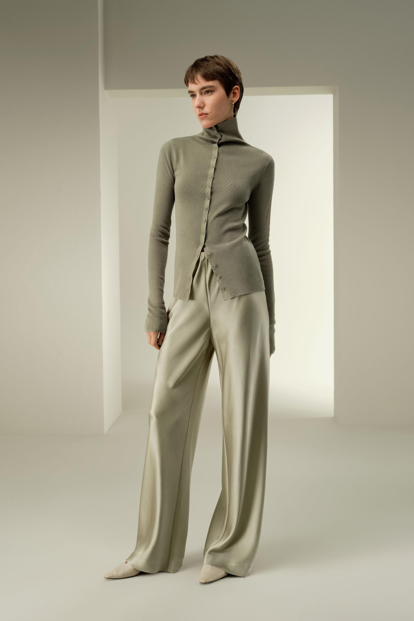 Straight-Leg Silk Satin Pants Product Image