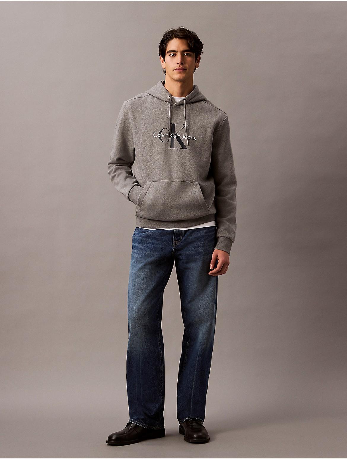 Calvin Klein Mens Monologo Fleece Hoodie - Grey Product Image