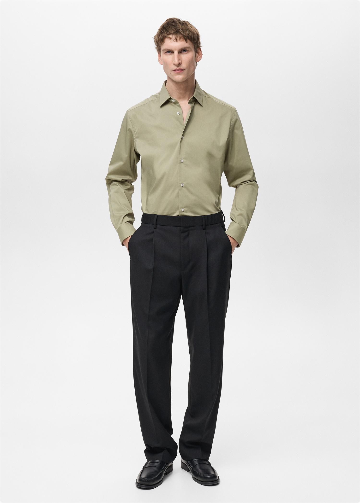 Regular-fit stretch cotton shirt - Men | MANGO USA Product Image